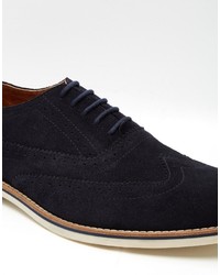 Dune Brogues In Navy Suede