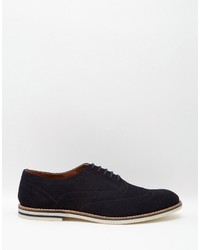 Dune Brogues In Navy Suede