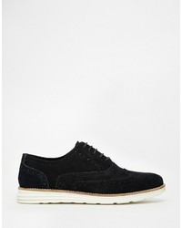 Dune Brogues In Navy Suede With Contrast Sole
