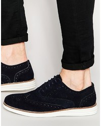 Dune Brogues In Navy Suede With Contrast Sole