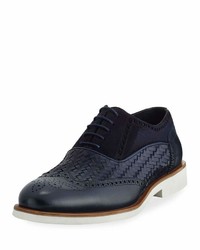 Jared Lang Mixed Leather Casual Oxford With Lightweight Rubber Sole Navy