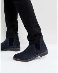 Silver Street Chelsea Boots In Navy Suede