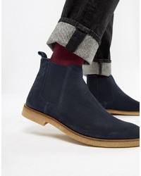 WALK LONDON Hornchurch Chelsea Boots In Navy Suede