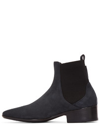 Wooyoungmi Navy Suede Buckle Chelsea Boots