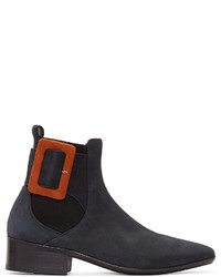 Wooyoungmi Navy Suede Buckle Chelsea Boots