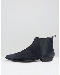 Asos Pointed Chelsea Boots In Navy Suede