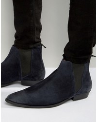 Asos Pointed Chelsea Boots In Navy Suede