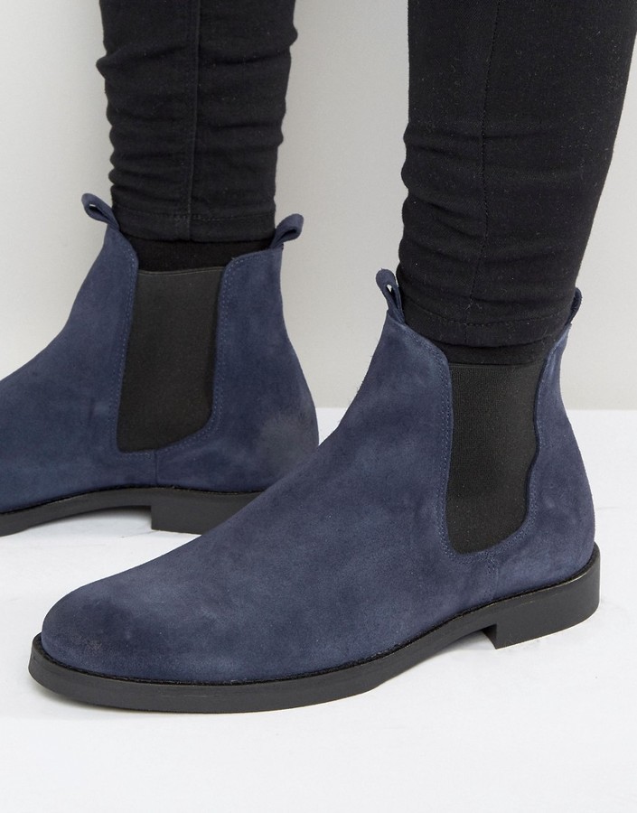 blue suede chelsea boot