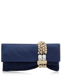 Jimmy Choo Chandra Navy Satin And Suede Clutch Bag With Jewelled Chain Bracelet