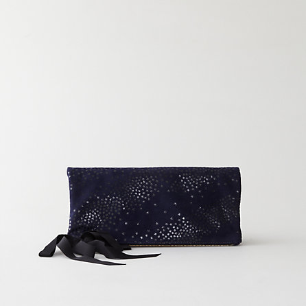 CLARE V. Foldover Clutch in Blue Cobalt/Navy-MINT