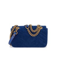 Gucci Blue Gg Marmont Mini Velvet Bag
