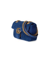 Gucci Blue Gg Marmont Mini Velvet Bag