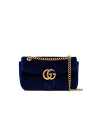 Gucci Blue Marmont Small Quilted Velvet Shoulder Bag