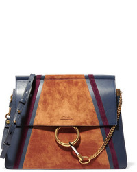 Chloé Faye Medium Leather And Suede Shoulder Bag Storm Blue