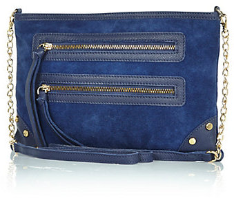 navy blue suede crossbody bag