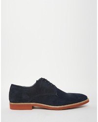 Asos Brand Derby Shoes In Navy Suede With Contrast Sole
