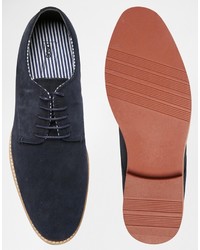 Asos Brand Derby Shoes In Navy Suede With Contrast Sole