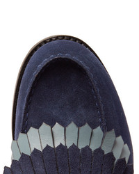 J.M. Weston Leather Trimmed Suede Kiltie Derby Shoes