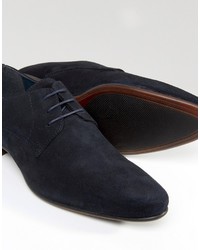 Asos Pointed Derby Shoes In Navy Suede