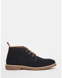 Asos Brand Desert Boots In Navy Suede With Leather Details