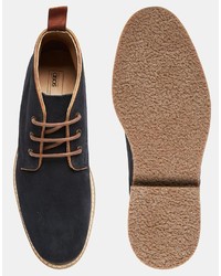 Asos Brand Desert Boots In Navy Suede With Leather Details