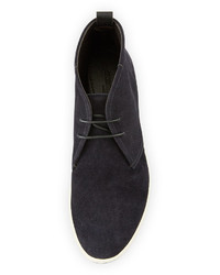 Giorgio Armani Perforated Suede Rubber Sole Chukka Boot Navy