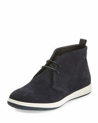 Giorgio Armani Perforated Suede Rubber Sole Chukka Boot Navy