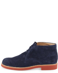 Tod's Suede Lace Up Chukka Boot Navy