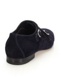 Santoni Suede Double Monk Strap Shoes