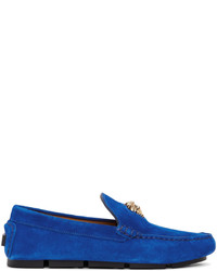 Versace Blue Suede La Medusa Loafers