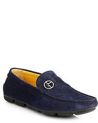 Giorgio Armani Croc Embossed Suede Driving Loafers