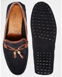 Asos Driving Shoes In Navy Suede With Brown Leather Details
