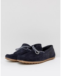 Asos Driving Shoes In Navy Suede With Contrast Lace