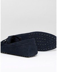 Asos Driving Shoes In Navy Suede With Fringe Detail