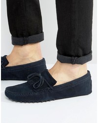 Asos Driving Shoes In Navy Suede With Fringe Detail