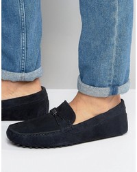 Asos Driving Shoes In Navy Suede With Metal Tie Detail