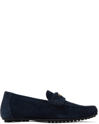 Versace Navy Suede Penny Loafers