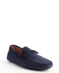 Tod's Serene Blue Suede Tie Detail Moc Toe Driving Loafers
