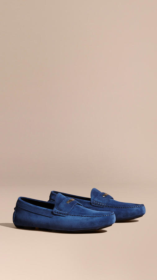 Burberry Suede Loafers With Engraved Check Detail, $495 | Burberry |  Lookastic