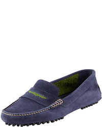 Manolo Blahnik Terry Trimmed Suede Driver Navy