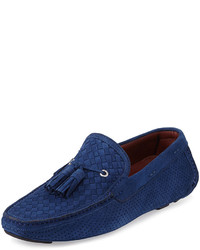 Neiman Marcus Woven Perforated Suede Tassel Driver Navy