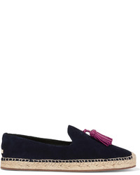 Burberry London London Tasseled Leather And Suede Espadrilles Navy