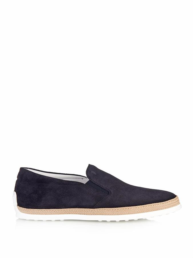 Tod's Suede And Raffia Deck Shoes, $372 
