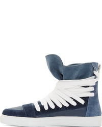 Kris Van Assche Krisvanassche Blue Suede Wraparound Lace Up High Top Sneakers