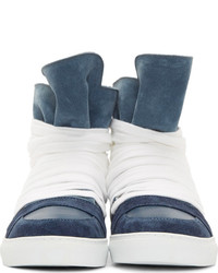 Kris Van Assche Krisvanassche Blue Suede Wraparound Lace Up High Top Sneakers