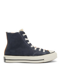 Converse Navy And Pink Shearling Chuck 70 Hi Sneakers