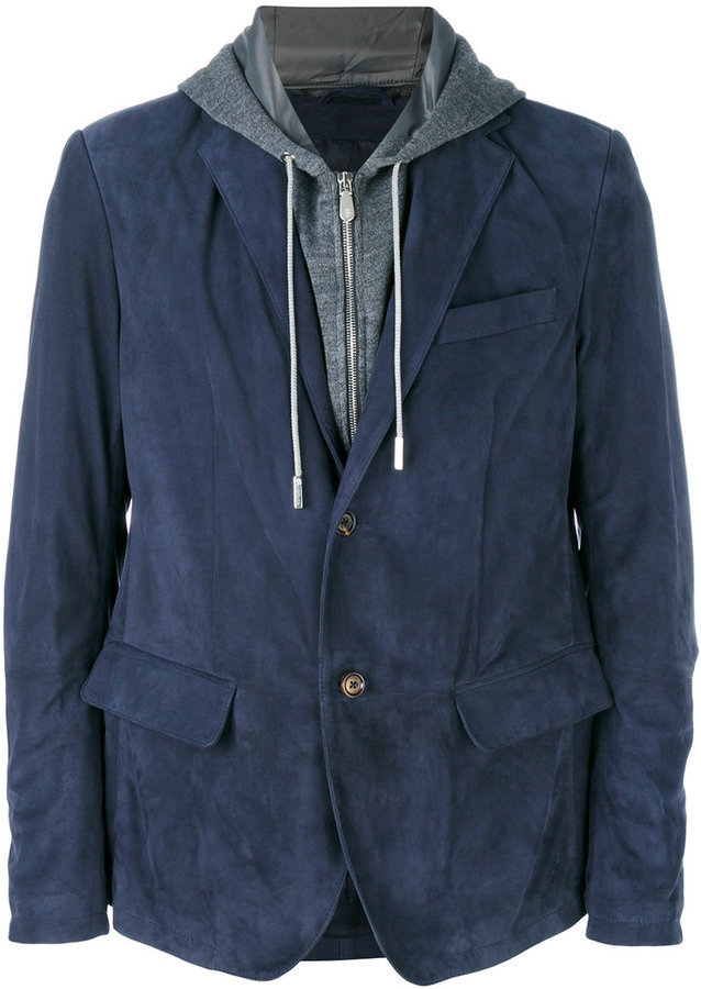 Eleventy layered hooded blazer - Blue
