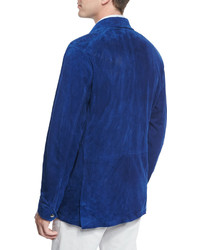 Isaia Perforated Suede Safari Jacket Blue