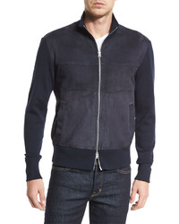 Tom Ford Suede Front Zip Up Wool Jacket Navy