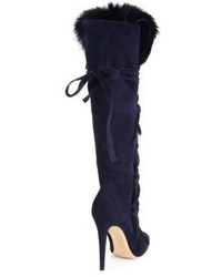 Gianvito Rossi Shearling Fur Suede Knee High Boots